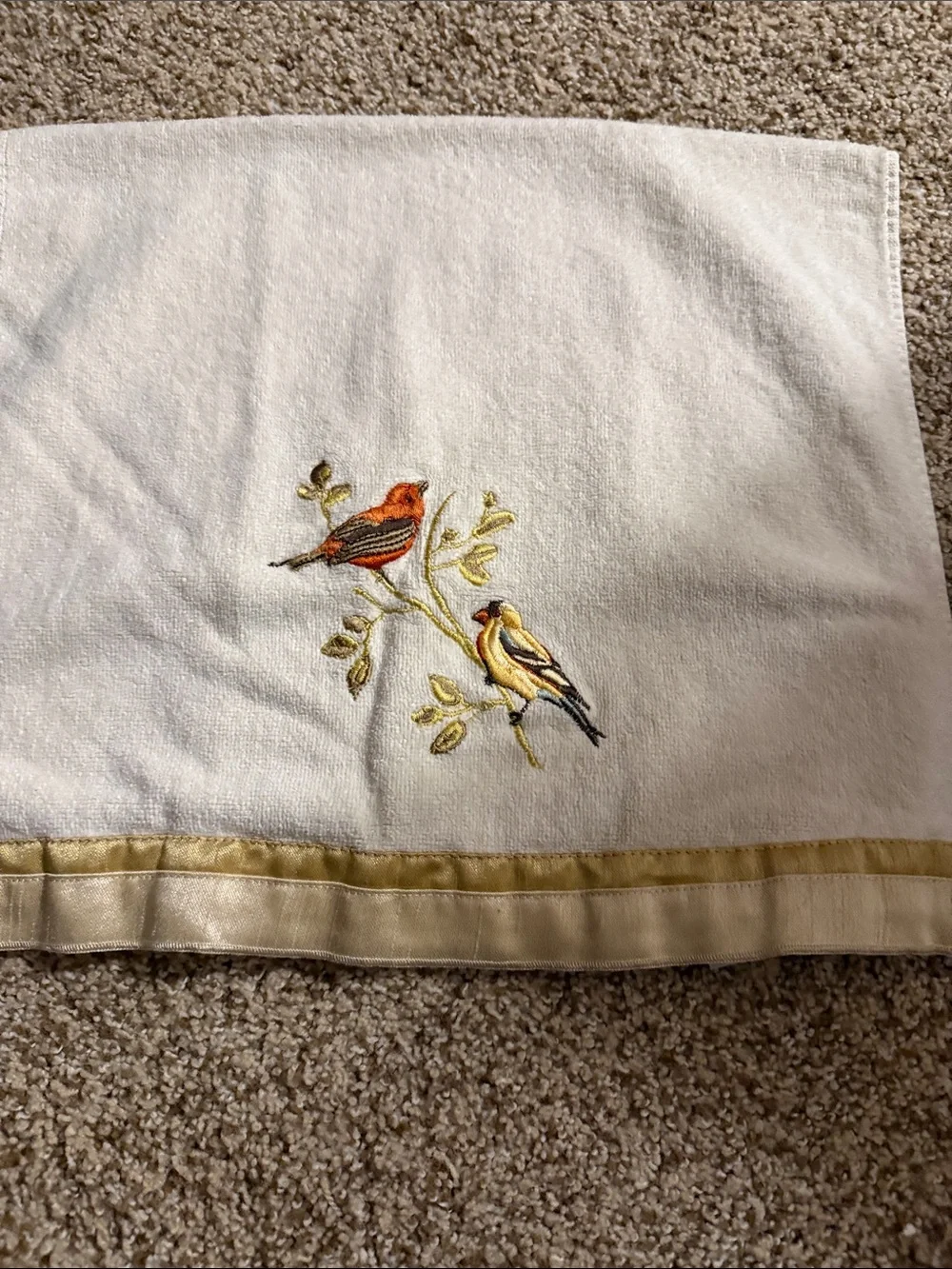 Avanti Creme  Hand Towel with Embroidered Orange and Yellow Birds